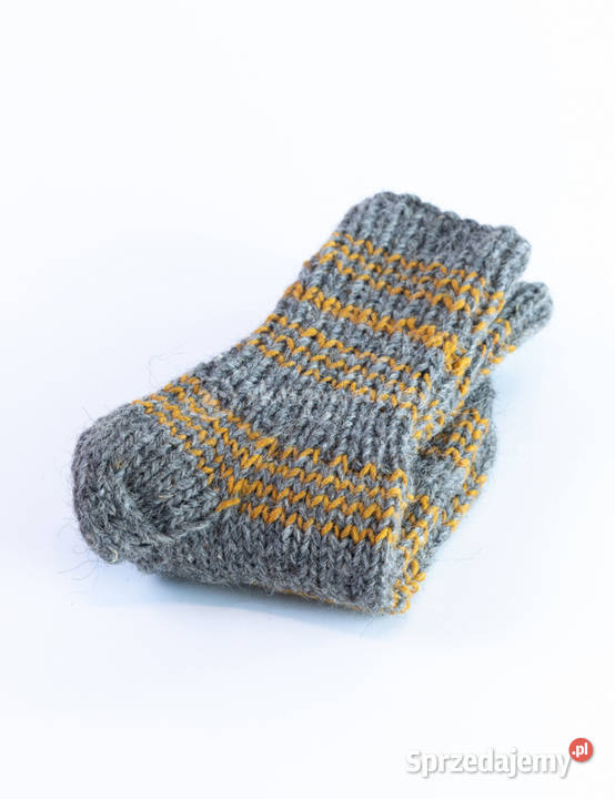 Wełniane skarpetki szare w musztardowe paski Szaflary
