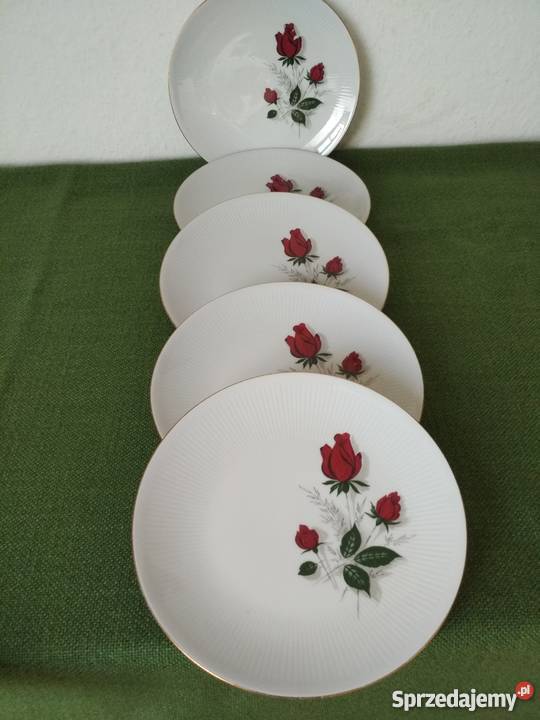 Talerze deserowe porcelana Mitterteich czerwona Ropa sprzedam