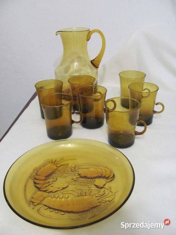 szklanki i dzbanek z PRLu miodowy zestaw 71