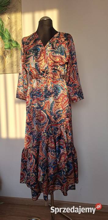 Piekna kolorowa jesienna NOWA sukienka midi z sprzedam