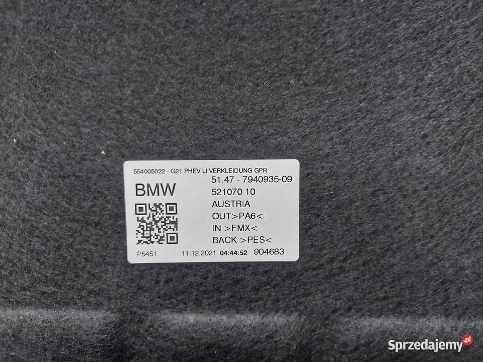 BMW G21 G20 Kombi tapicerka boczek bagażnika osobowe