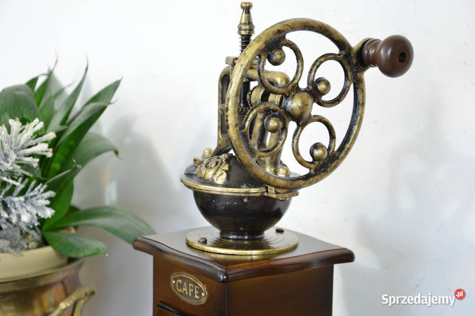 piękny drewniany MŁYNEK do kawy piętrowy Antyki, Sztuka, Kolekcje śląskie