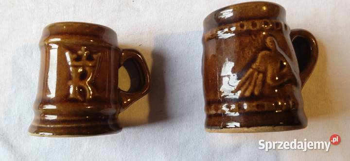 Dwa miniaturowe ceramiczne kufelki ozdobnePRL Koźminek