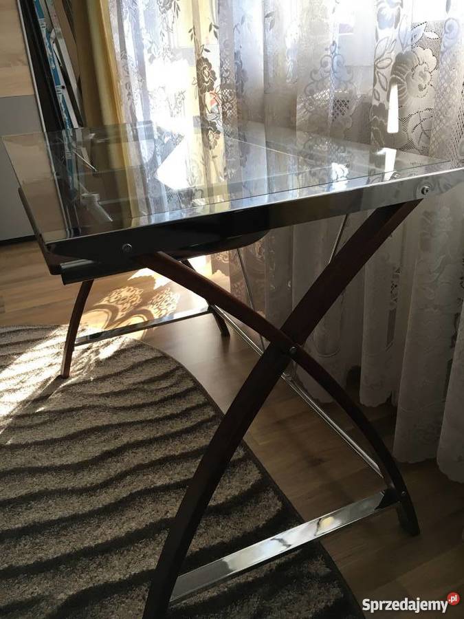 Biurko pod komputer zadbane szkło drewno Tychy Stoły, krzesła, biurka
