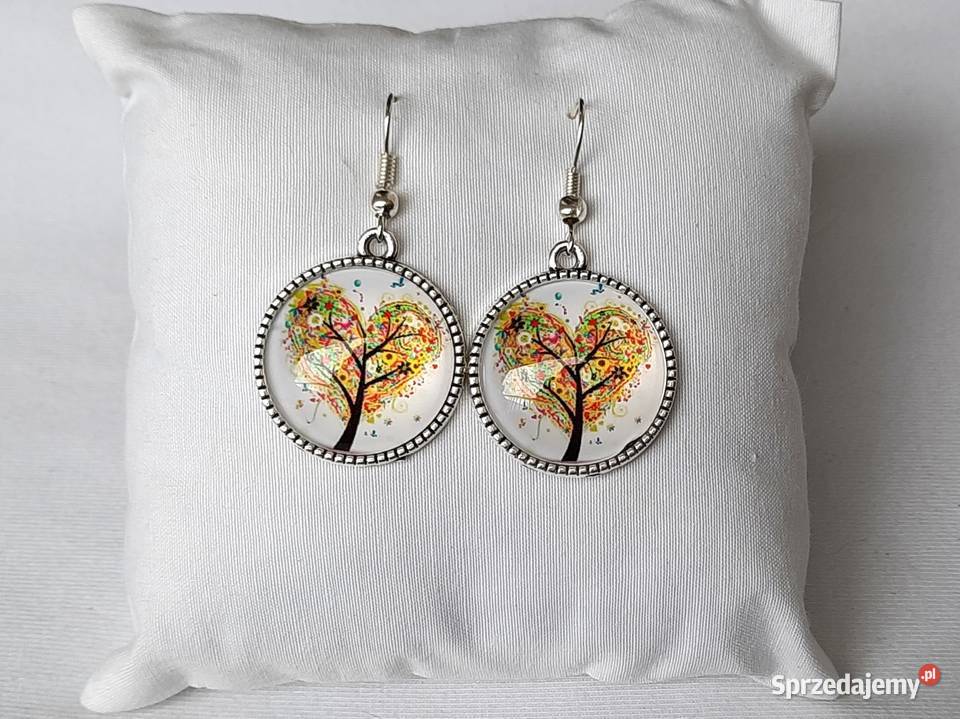 Kolczyki grafika pod szkłem brązowe drzewo Łódź