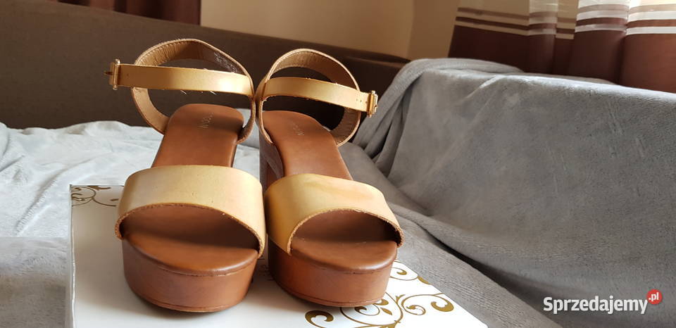 Buty na obcasie sandały kremowe lekkie 38 Rymanów