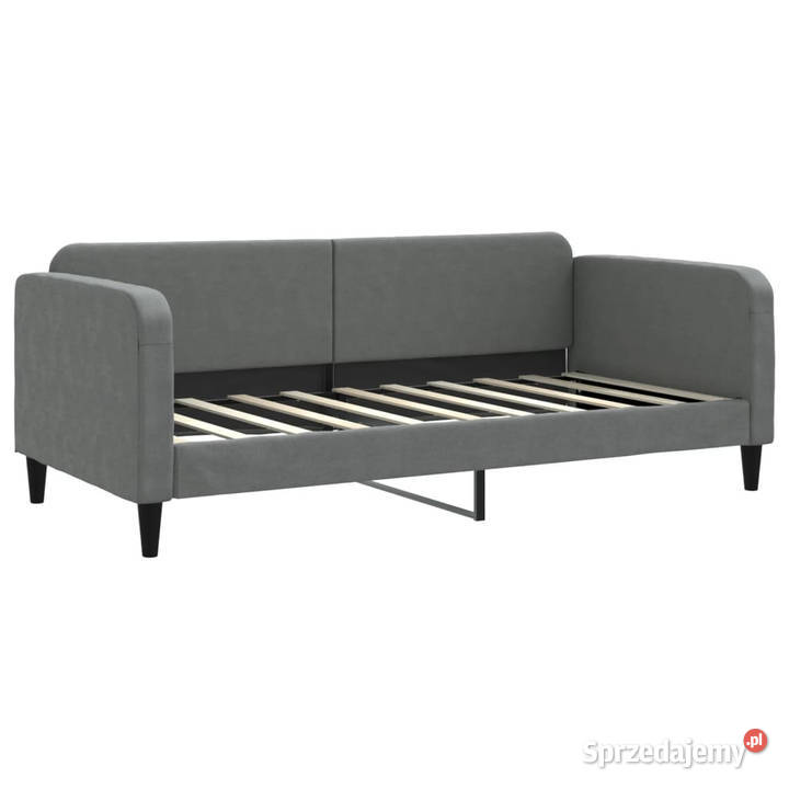 Sofa z funkcją spania ciemnoszara obita tkaniną Dom i Ogród