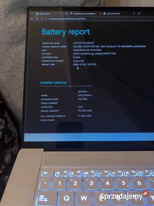 ASUS Zenbook S16 OLED Ryzen AI 9 32GB 1TB sprzedam