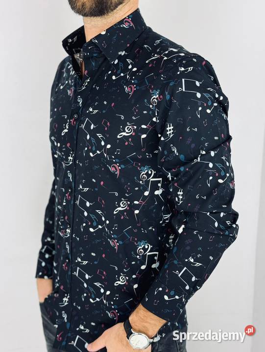 GIOVANNI PERA Koszula męska K016 czarna muzyczna Rozmiar M Ostrów Wielkopolski sprzedam