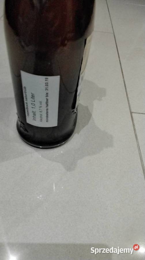 Butelka Szklana z Porcelanką 1 L Brązowe Szkło lubuskie Nowa Sól