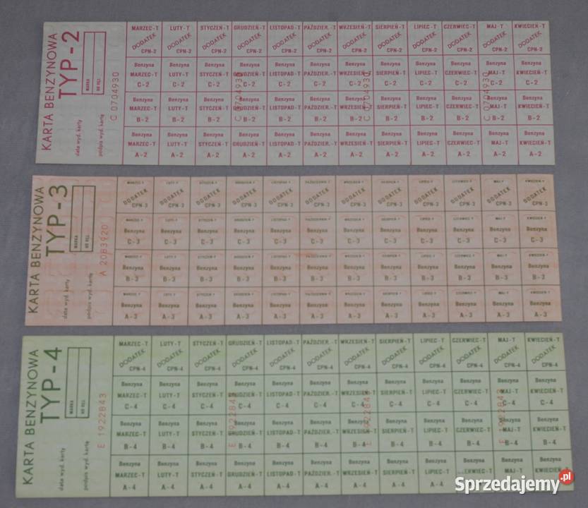 Rzadkie karty na benzynę z PRL TYP 234 Płock