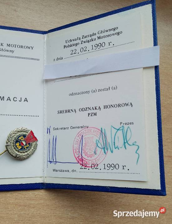 Legitymacja i odznaka PZM ot Nakło nad Notecią