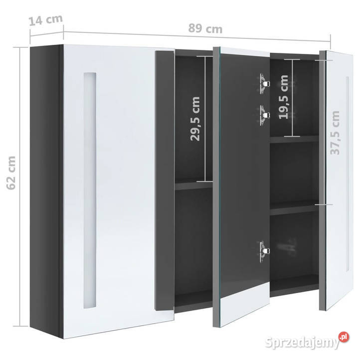 Szafka łazienkowa z lustrem i LED 89x14x62