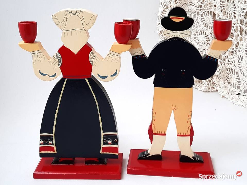 Stary drewniany świecznik Szwecja 2 sztuki Rękodzieło Łódź