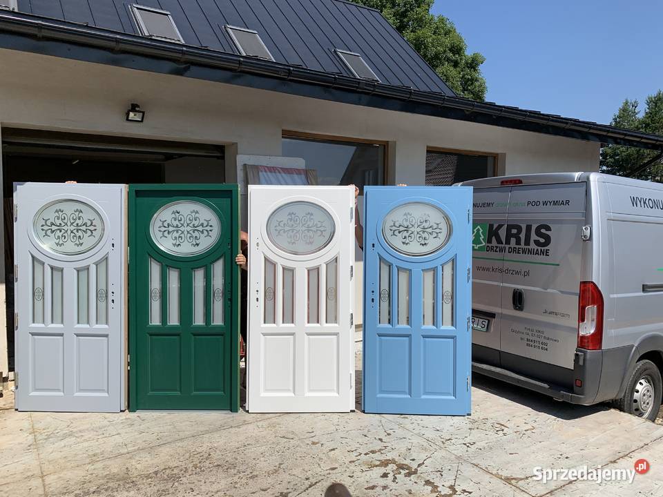 DRZWI ZEWNĘTRZNE DREWNIANE NIEBIESKIE ANGIELSKIE Bobrowo sprzedam