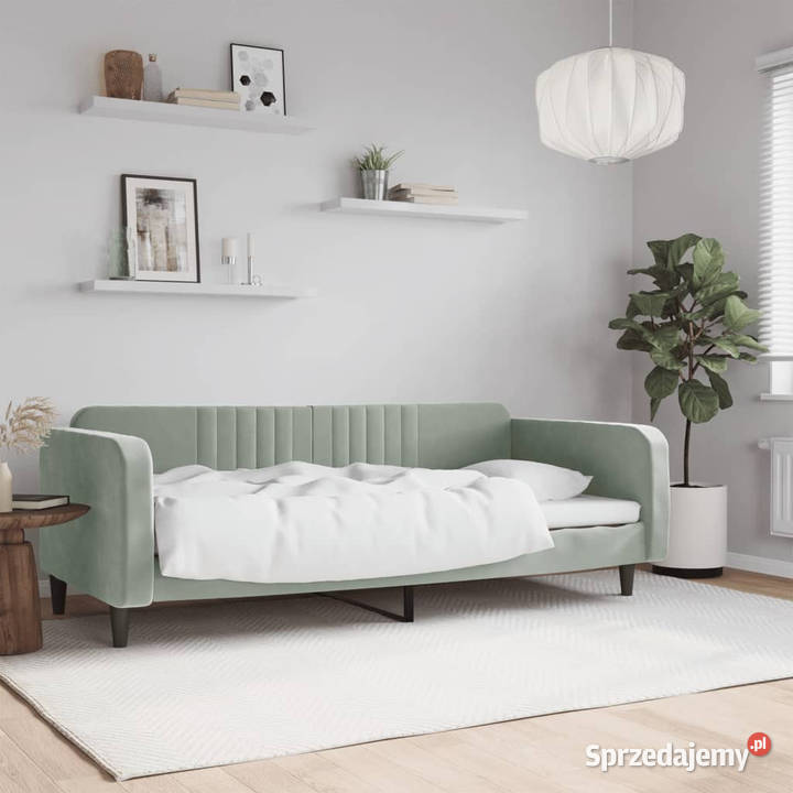 Sofa z funkcją spania jasnoszara obita aksamitem mazowieckie Warszawa