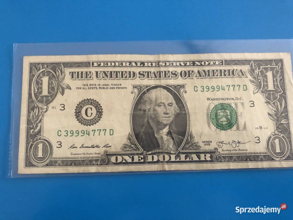 Banknot 1 dollar kolekcjonerski numer C39994777D Numizmatyka Szczecin