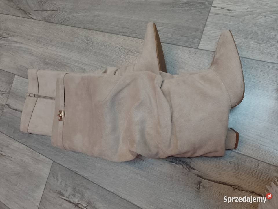 40 Ekskluzywne beżowe marszczone Kozaki 25.5cm Kraków