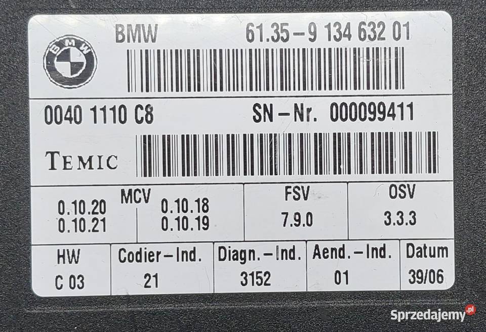MODUŁ STEROWNIK FOTELA BMW E60 E61 E65 9134632 Komputery Mielęcin