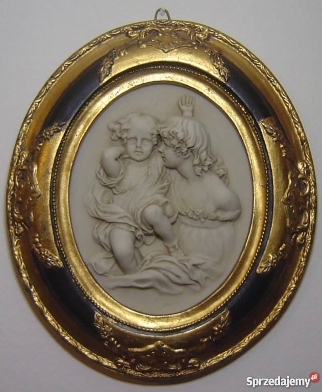 Piękny obraz alabaster w złotej owalnej ramie