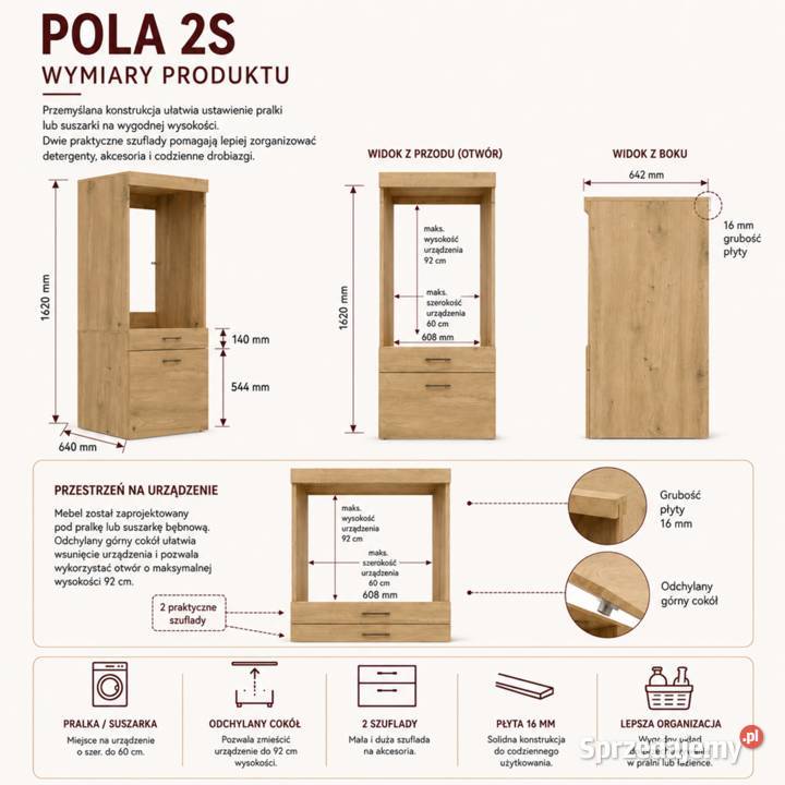 Szafka łazienkowa na pralkę suszarkę POLA 2S