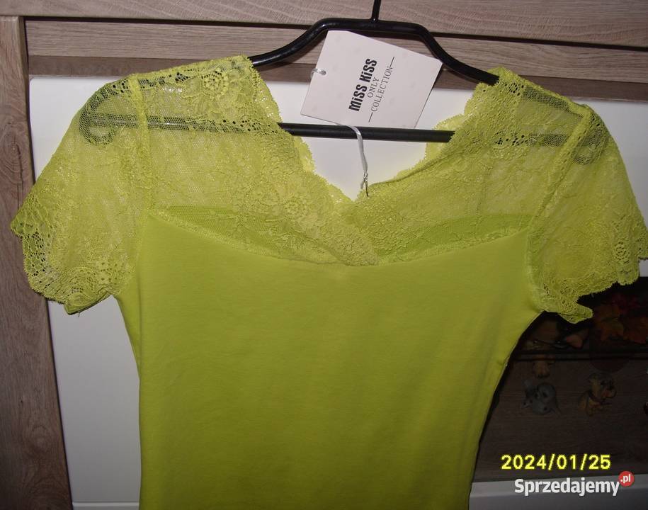 Limonkowa koronka cyrkonie NOWA MISS KISS rSM żółty/złoty Rawicz