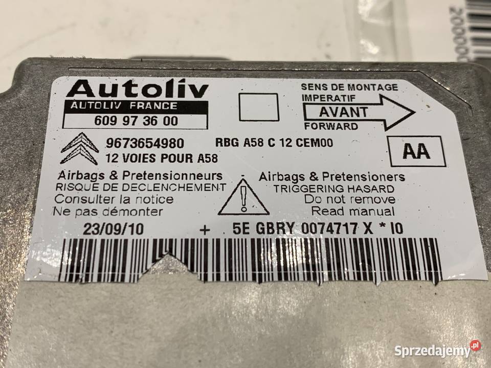 SENSOR AIRBAG CITROEN C3 PICASSO 9673654980 podkarpackie