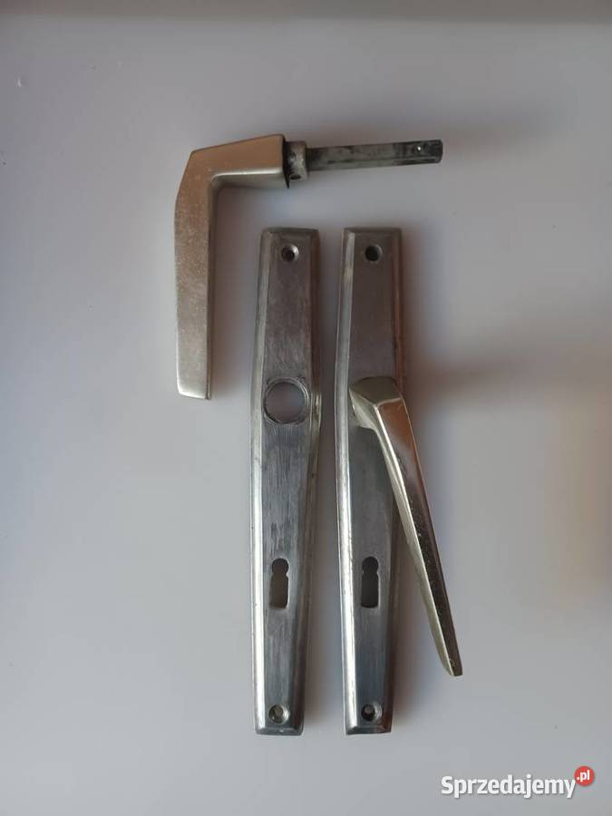 Zabytkowy komplet klamek z szyldami PRL Poznań