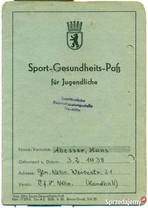 Sport Gesundheits dokument DDR Antyki, Sztuka, Kolekcje sprzedam