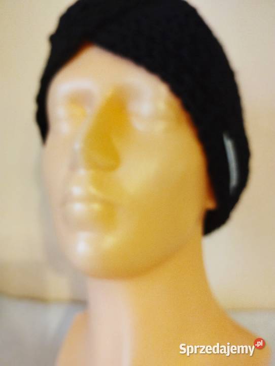 Opaska na głowę turban 100 wełna kolor czarny Nakrycia głowy