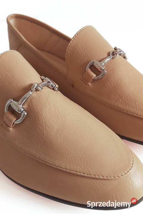 Jasnobrązowe loafersy ze srebrnymi klamrami Kraków