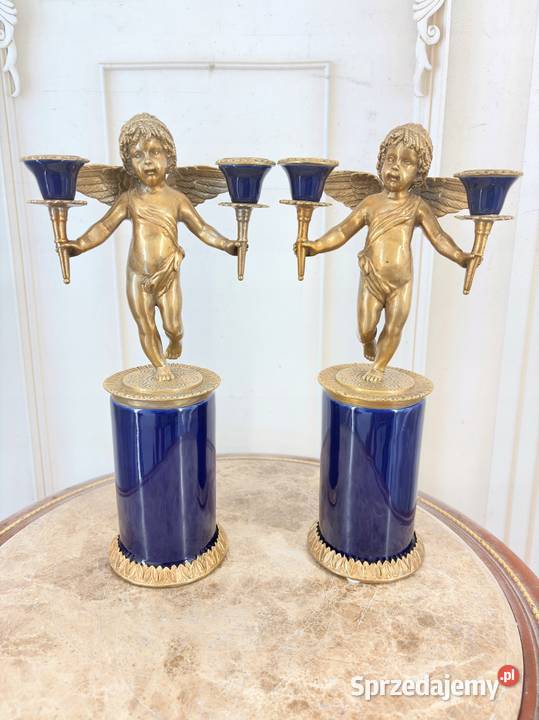 2 Granatowe Świeczniki Porcelana Brąz Amory Kraków sprzedam