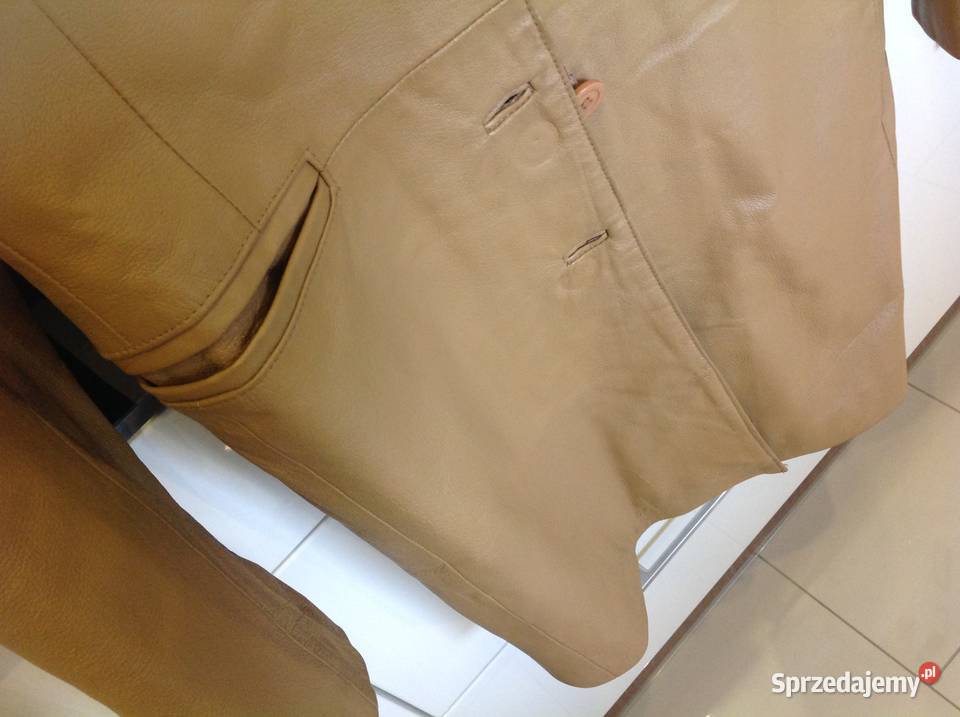 Płaszcz Skórzany Damski S Musztardowy skóra brązowy/beżowy