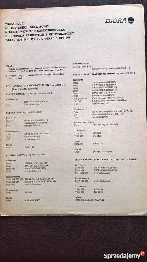 Odbiornik Radiowy RPS 601 Wkładka Serwisowa Wrocław