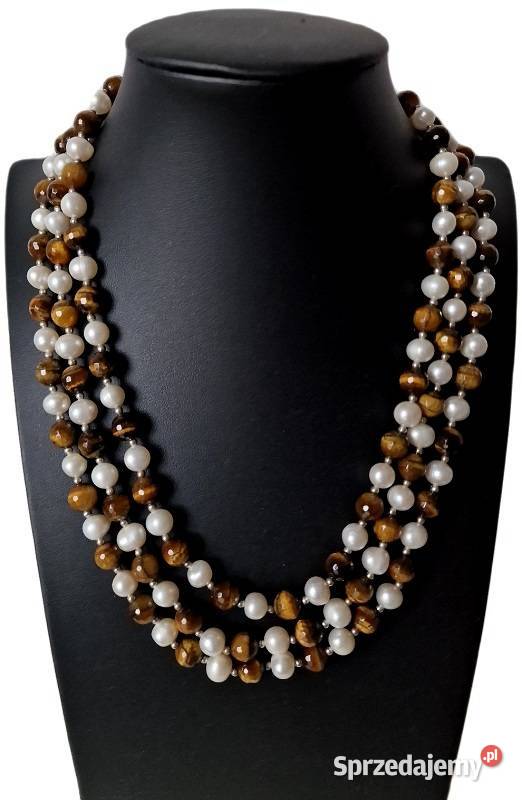 PERŁY NATURALNE I TYGRYSIE OKO NASZYJNIK W STYLU Częstochowa