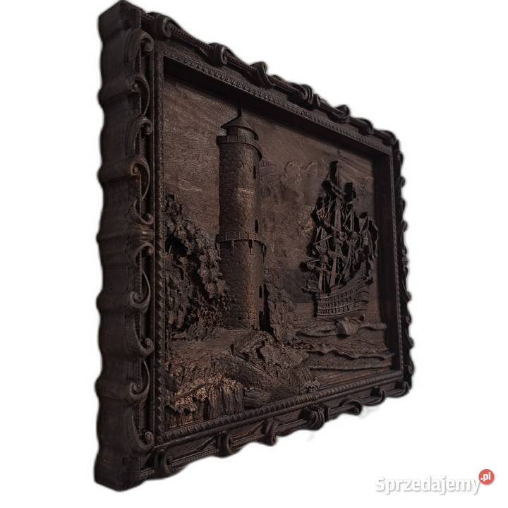 Rzeźba Latarnia i statek klasyczna płaskorzeźba Malechowo