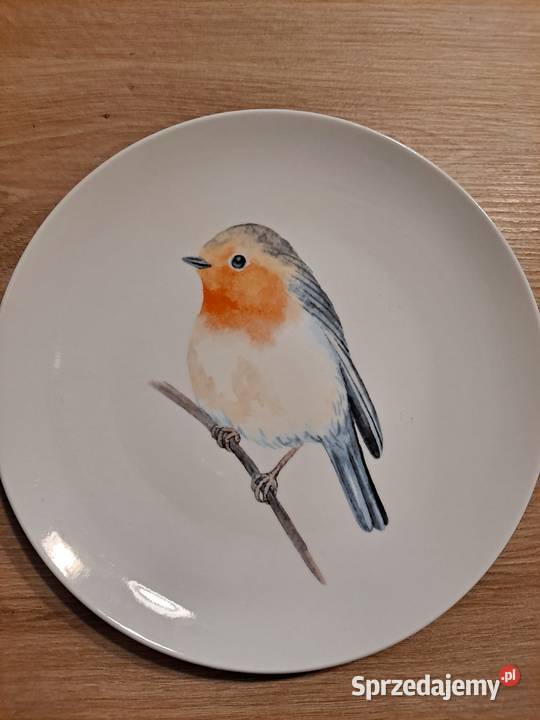 Talerz dekoracyjny wiszący z ptakiem Rudzik Kraków