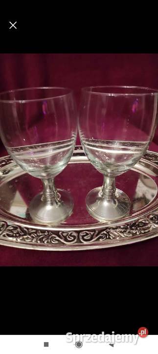 UNIKATOWE KIELICHY VINTAGE NA CYNOWEJ STOPIE ZE Porcelana i szkło Pabianice