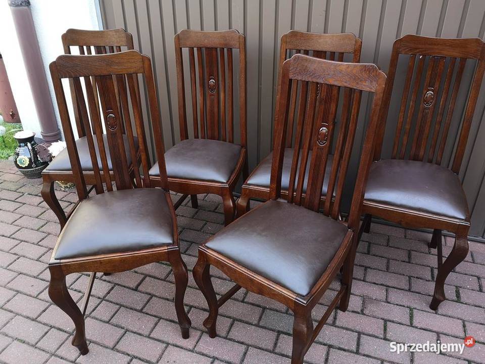 Krzesła Dębowe Wysokie Stare Antyk Komplet 6 wielkopolskie Swarzędz