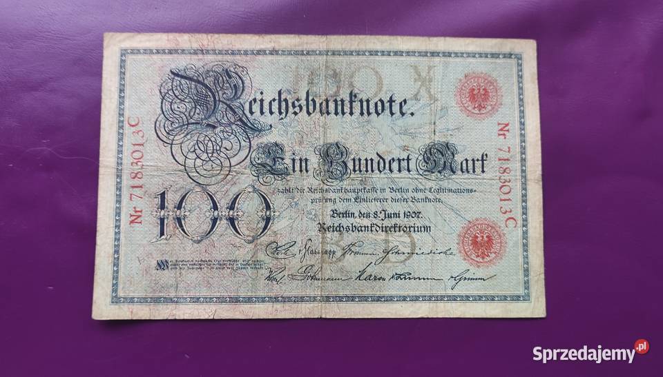 Banknot Niemcy 100 Marek 1907 Poszukiwany Rzadki Pruszków