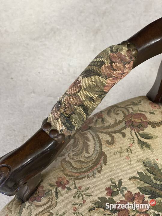 Stylowy fotel ludwikowski drewniany tapicerka 59cm