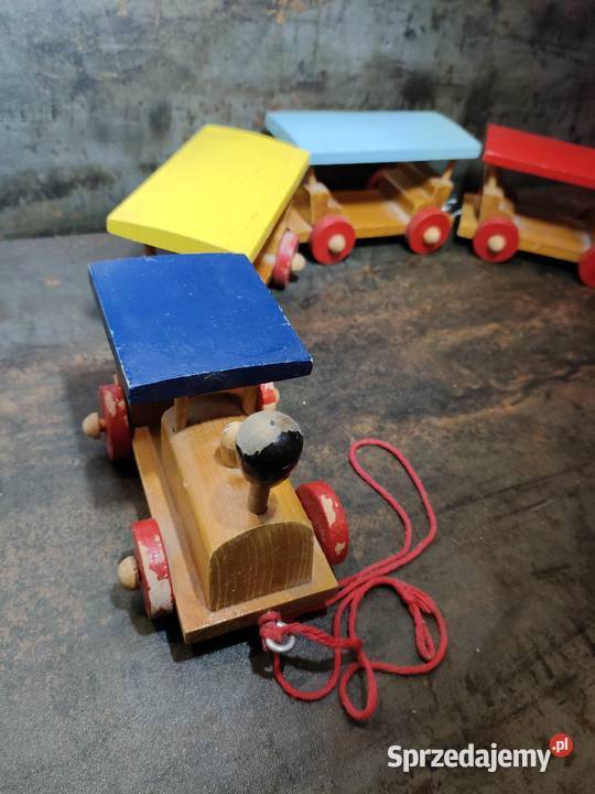 Drewniany pociąg zabawka vintage PRL kolekcje