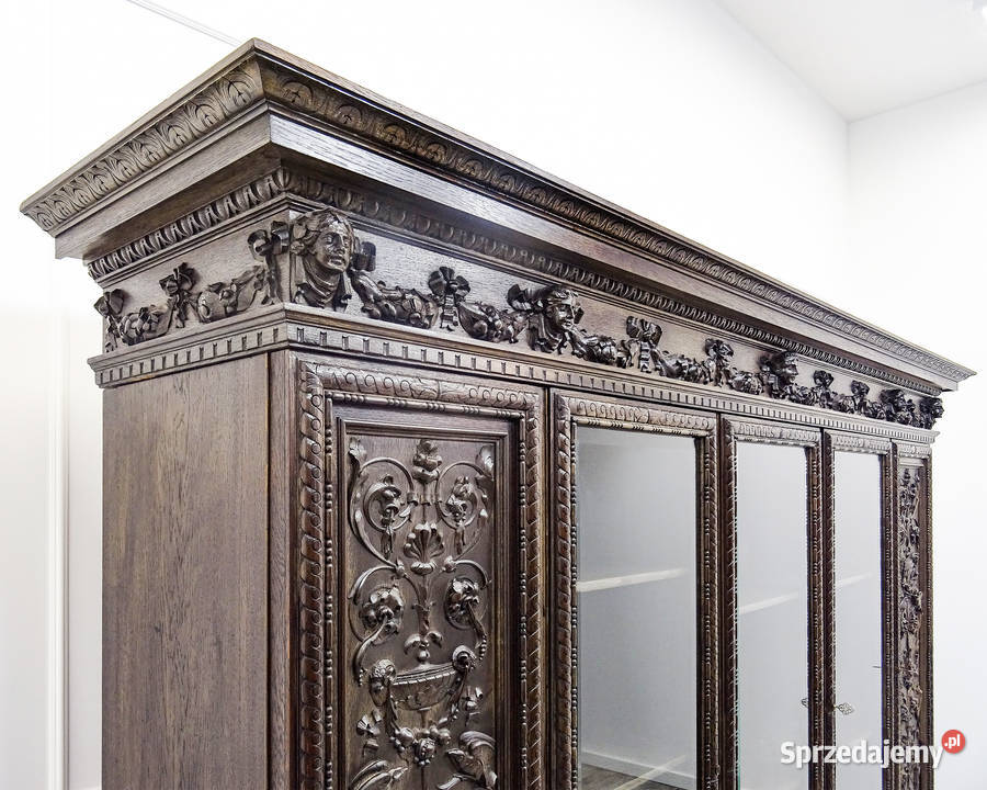 Antyk drewniana BIBLIOTEKA Dębowa Witryna Kalisz