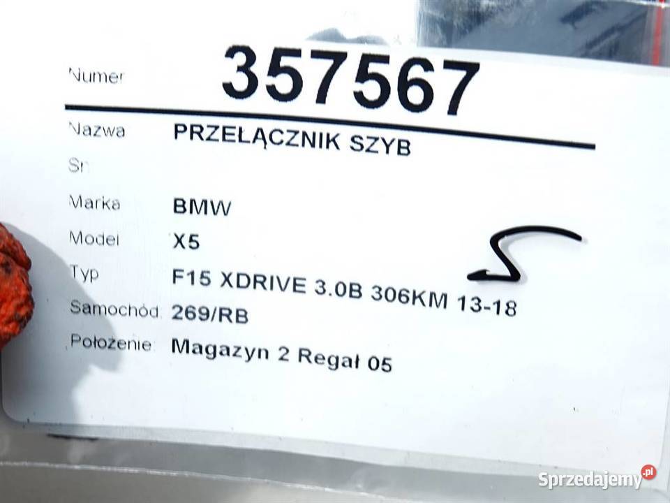 PRZEŁĄCZNIK SZYB BMW F15 9297349 1318 SUV osobowe podkarpackie