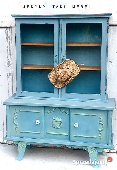 Kredens witryna w stylu shabby chic niebieski Jarosław