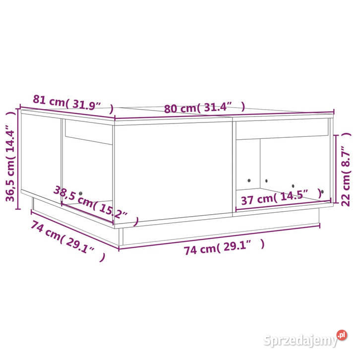 Stolik kawowy czarny 80x81x365 lite drewno Warszawa