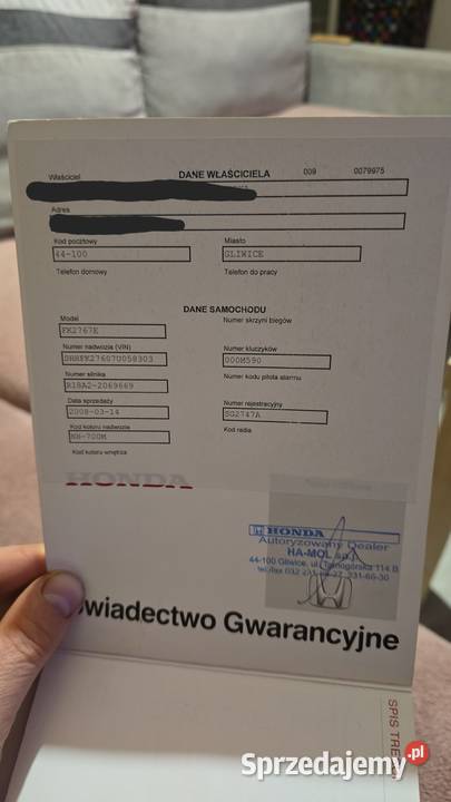 Honda Civic 18 Sport benzyna nieuszkodzony Szałsza