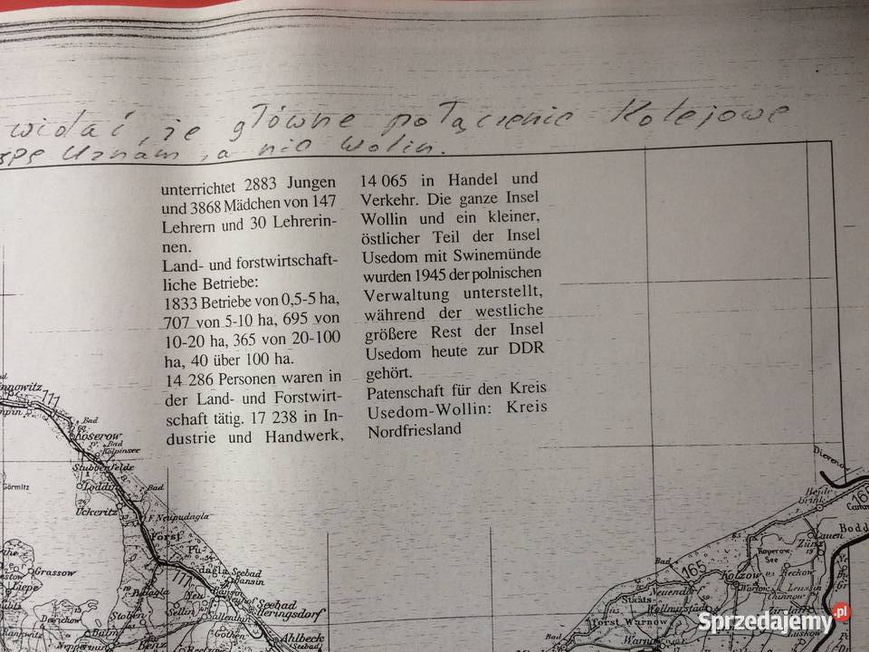 452 Niemiecka Mapa Uznam I Wolina Antykwariat Szczecin sprzedam