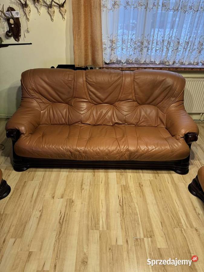 Komplet skorzany wypoczynkowy kanapa i 2 fotele Ksawerów