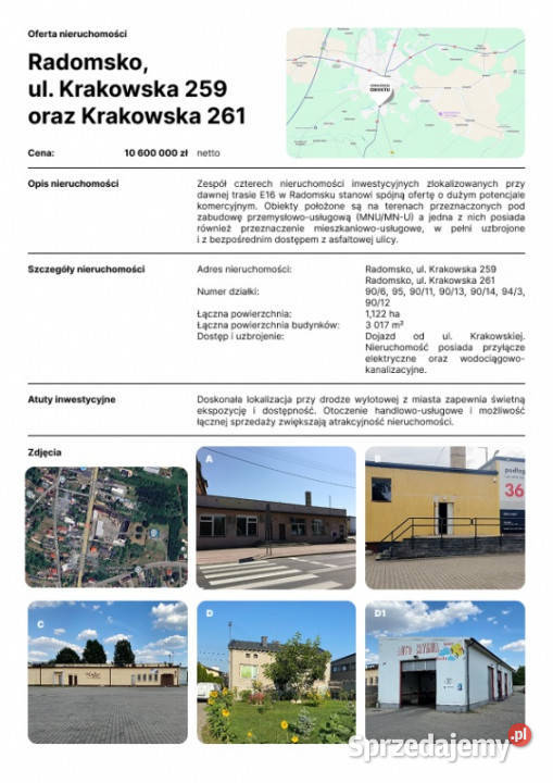 Sprzedam zespół 4 nieruchomości o dużym łódzkie Radomsko sprzedam